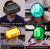 We're at version 1.18 and still don't have emerald armor or tools (Image via MemeBase)